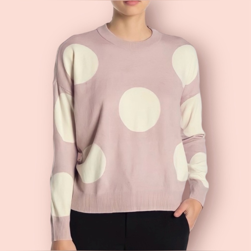 Tahari Pink and Cream Polka Dot crewneck Sweater Size XS-Small
